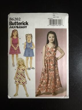Butterick B6202 Kids Girls Dress Culottes Sewing Pattern Size 6 7 Fast Easy